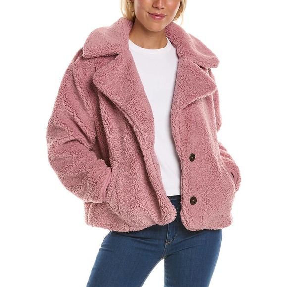Free People Joplin Cozy Sherpa Faux Fur Teddy Jacket NWT Smoked Pink Medium $198 - Picture 6 of 6